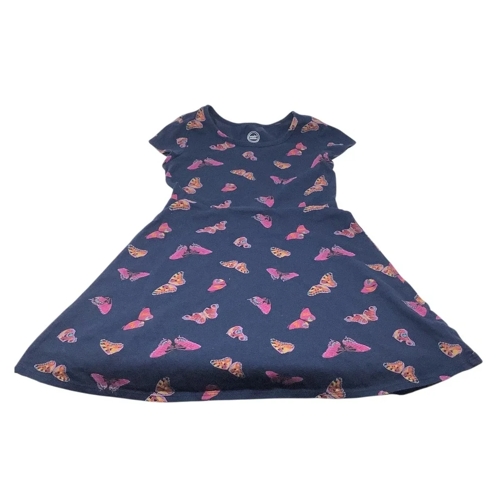 Wonder Nation Girls Short Sleeve Butterfly Print Dress M 7-8 Blue‎ Multicolor